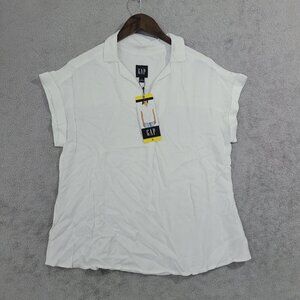 NEW Gap Womens White Short Sleeve Collared Blouse Size S Rayon & Lyocell// 25CT